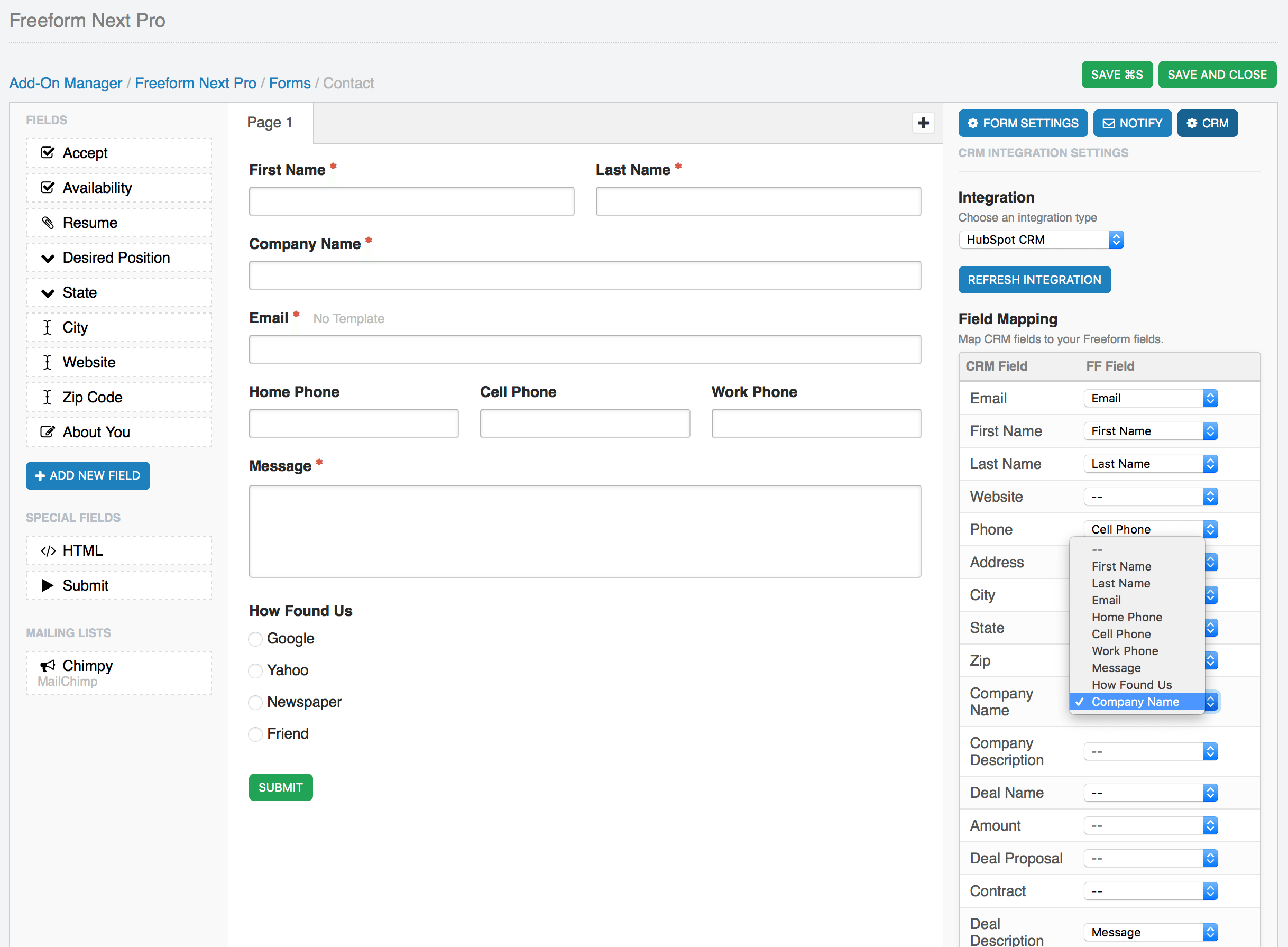 CRM API Integration Field Mapping in Composer