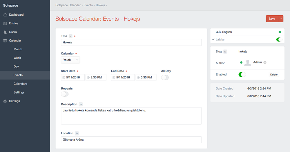 Create a New Event with Locales
