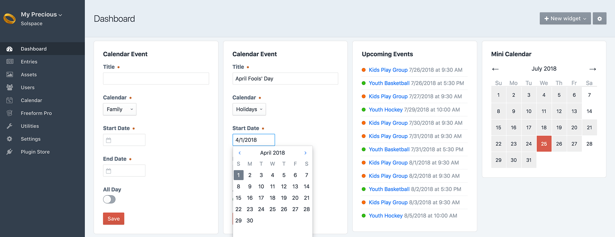Craft Calendar 2.x Dashboard Widgets Solspace Documentation