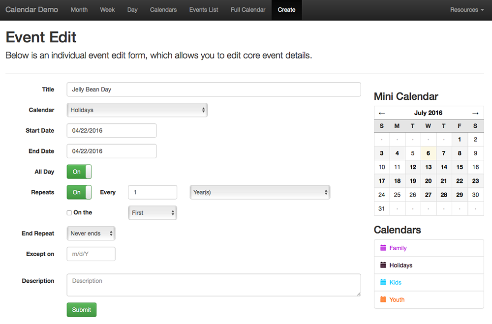Creating/Editing Events on the Front End