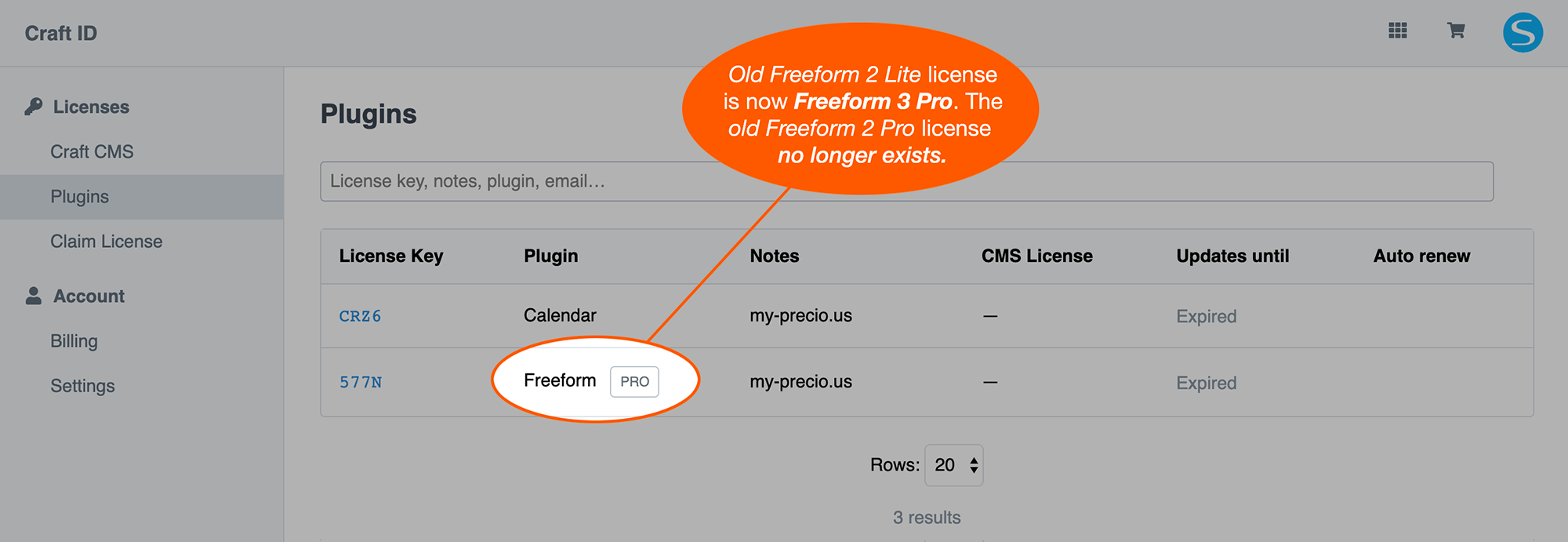 Renew the new Freeform 3 Pro license