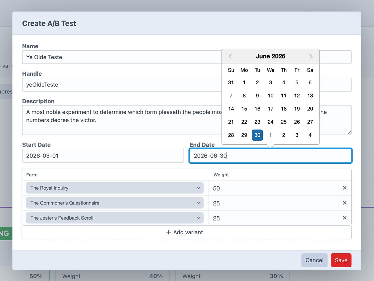 Create new A/B Test