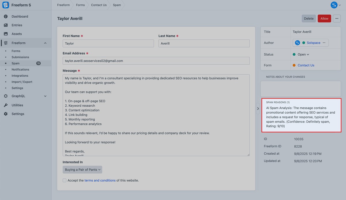 AI Spam Analysis in CP Submission details