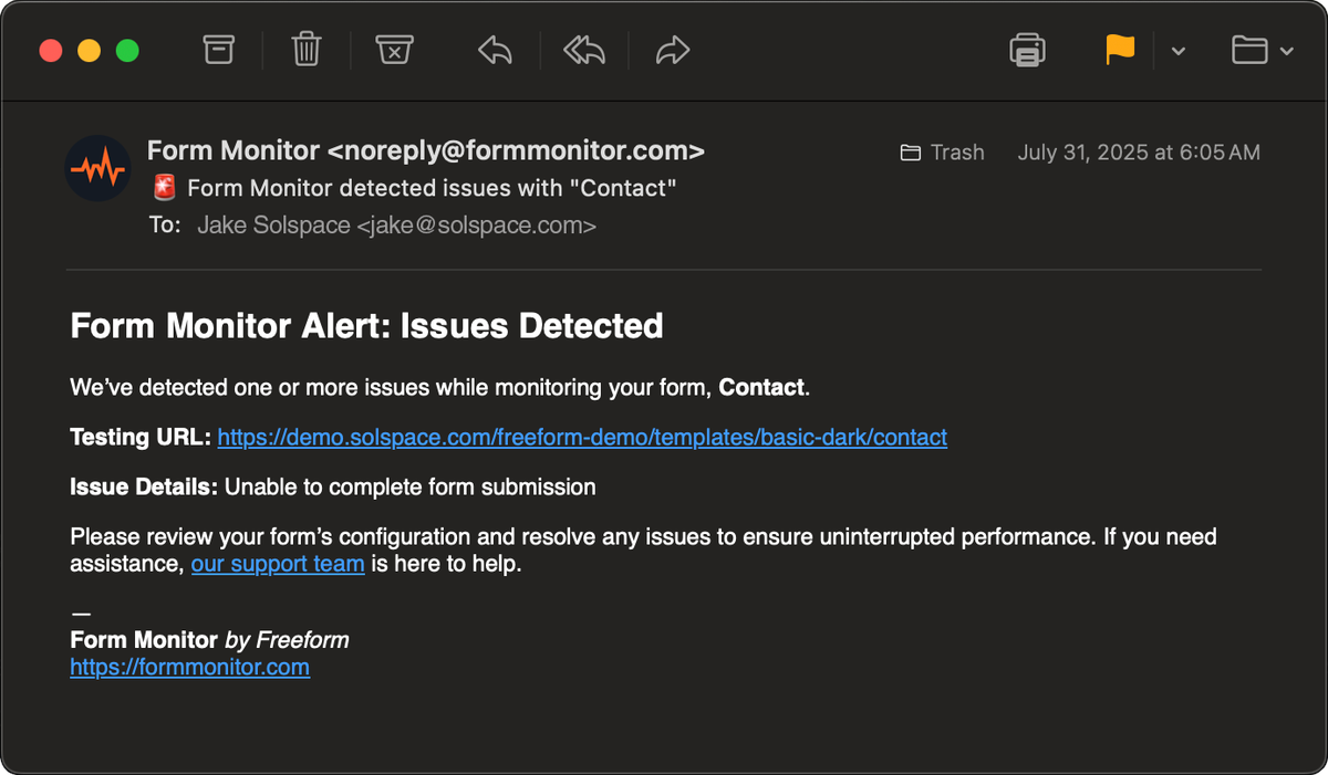 Alert notification from Form Monitor