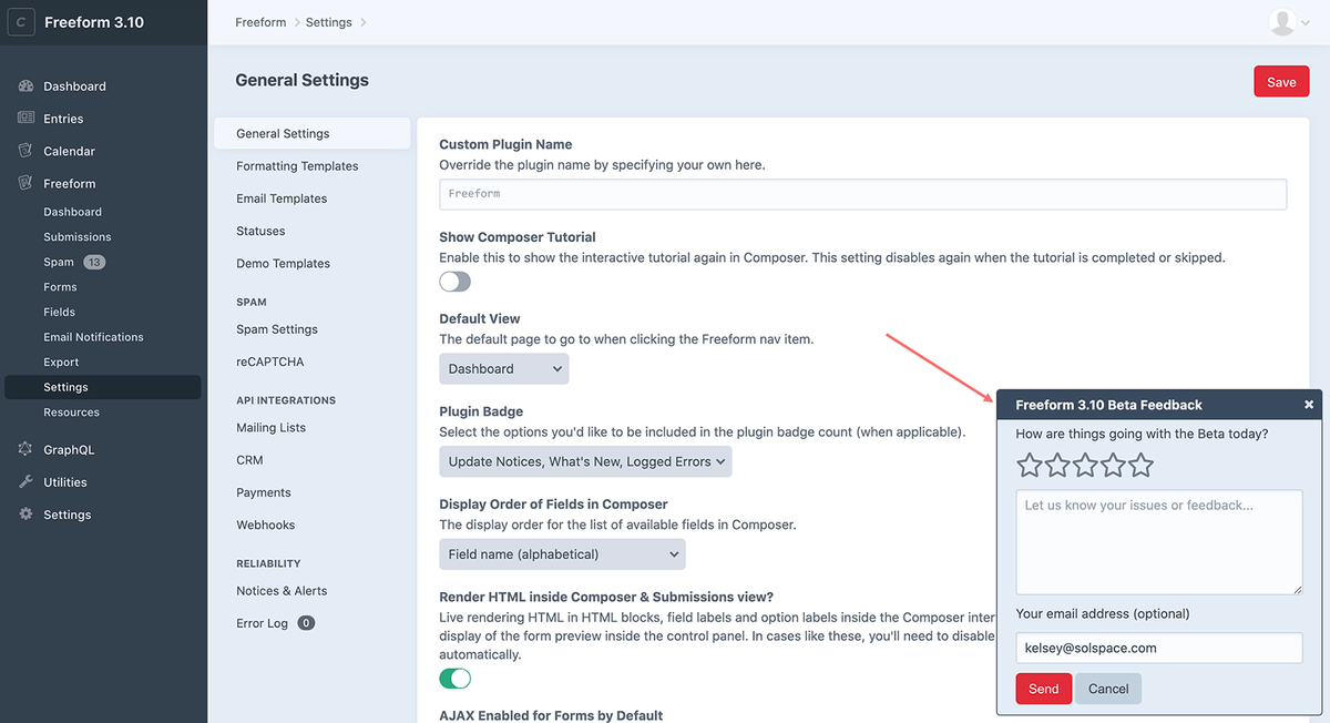 Beta Feedback Widget opened