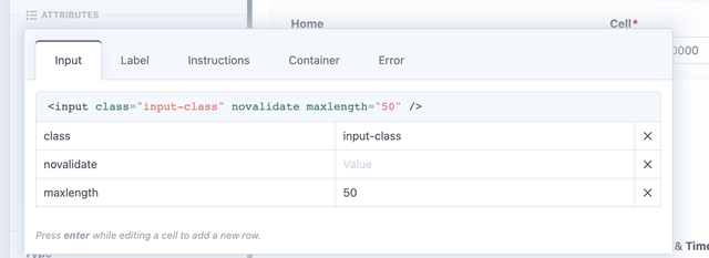 Form Builder Field Attributes