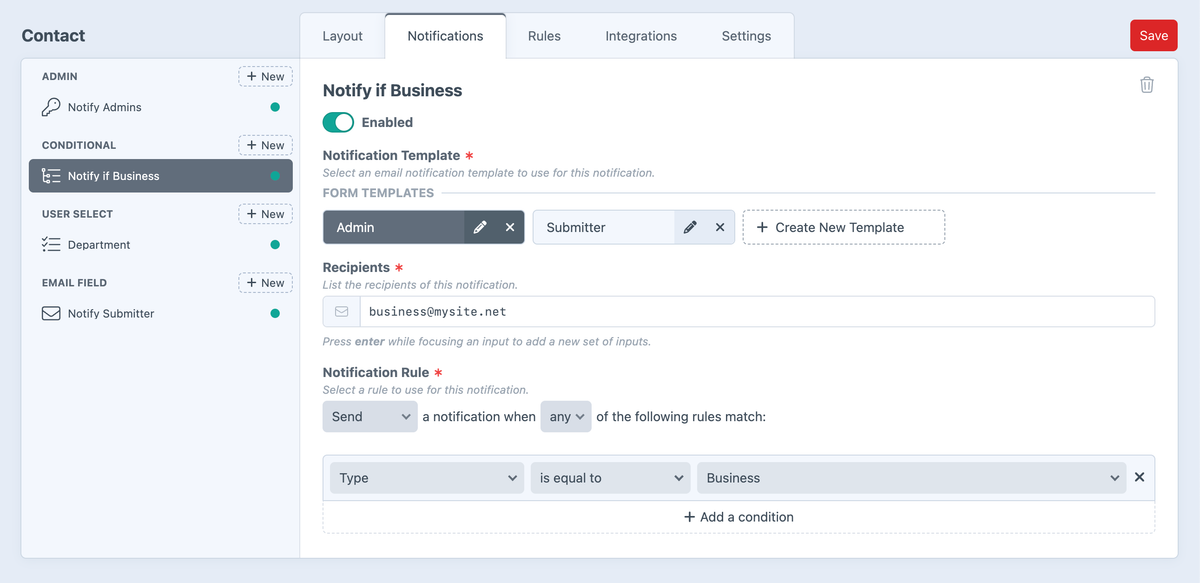 Conditional notification settings