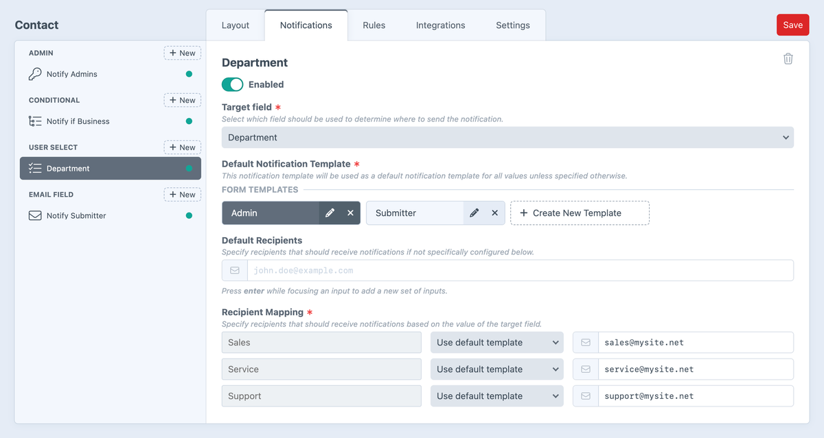 User Select Notifications