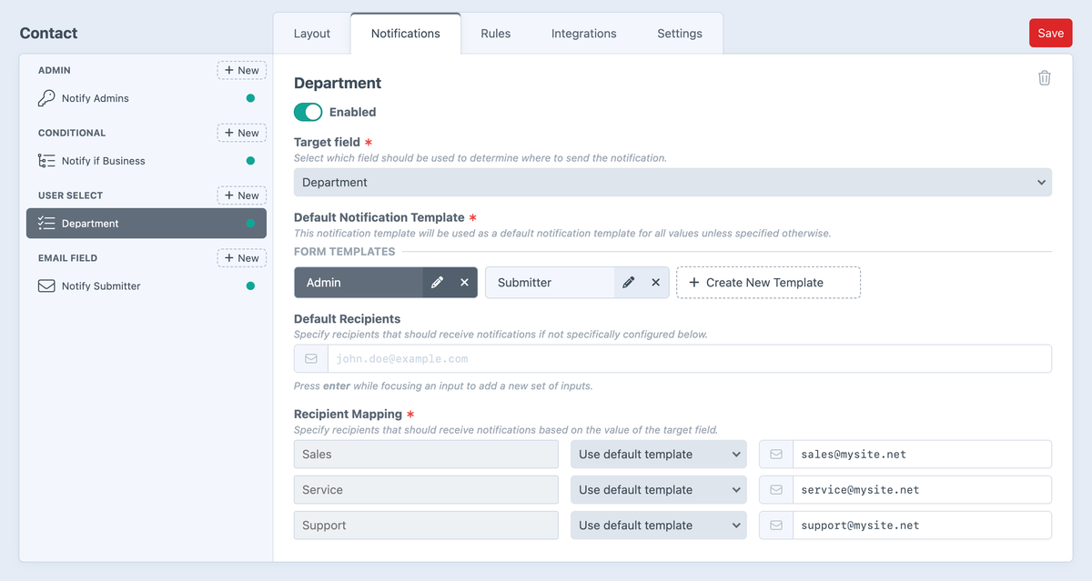 User Select notification settings