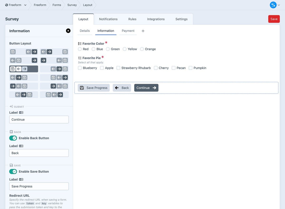 Submit Buttons settings inside form builder