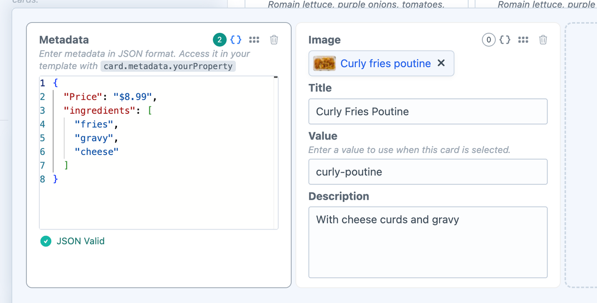 Cards Metadata configuration