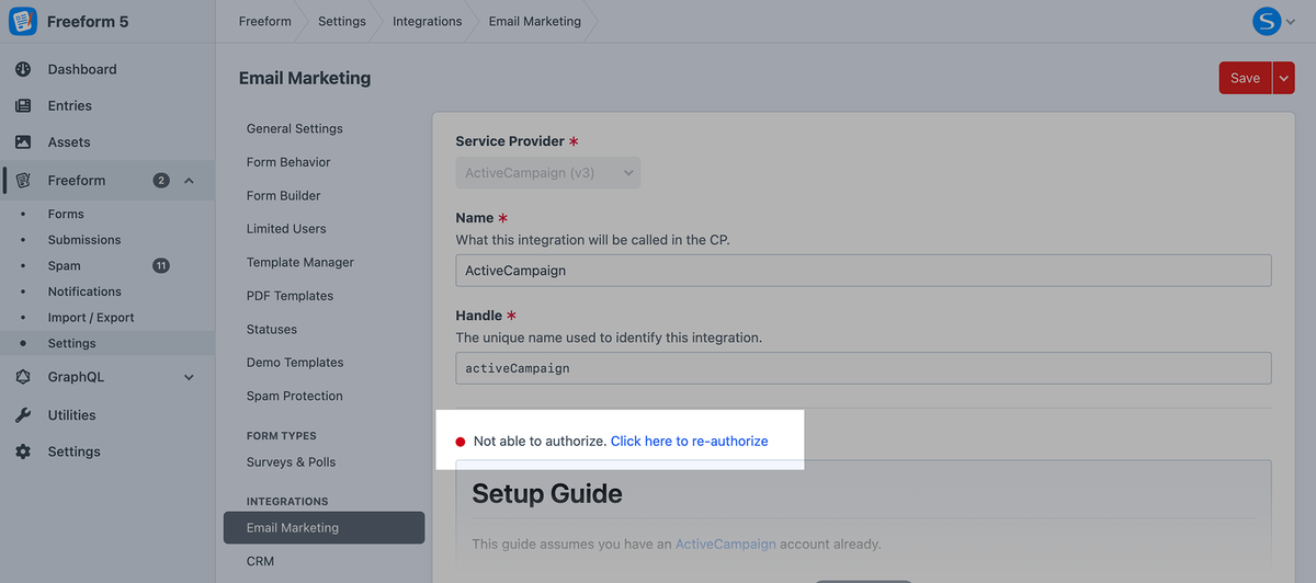 Integration authorization error