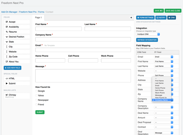 Composer - CRM Field Mapping