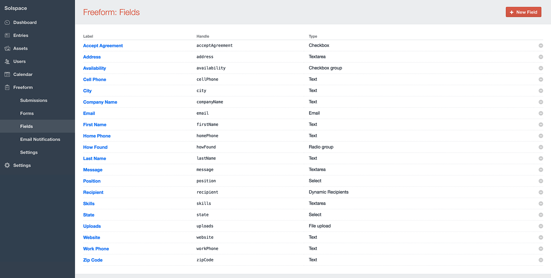 Fields & Field Types - Forms & Fields | Freeform 1.x for Craft | Solspace
