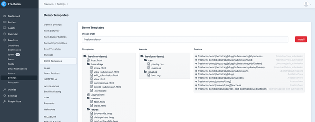 Demo Templates settings