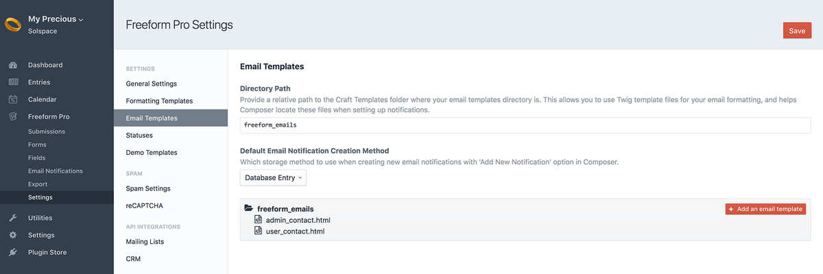 Form builder Email templates settings