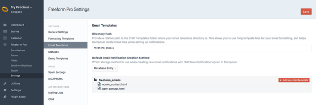 Form builder Email templates settings