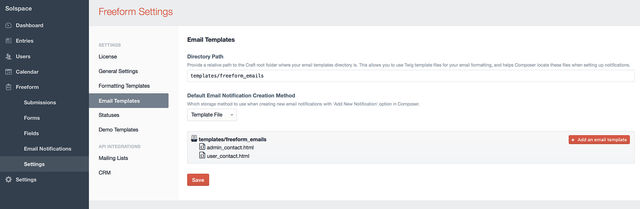 Form builder Email templates settings