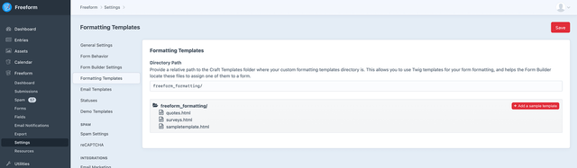 Form builder formatting templates settings