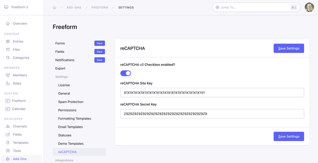 reCAPTCHA Settings