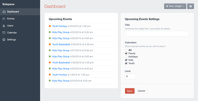 Upcoming Events widget