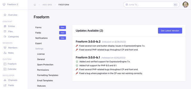 Freeform's Built in Update Service