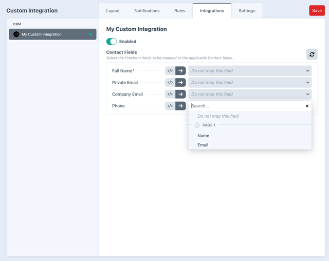 Custom CRM field mapping