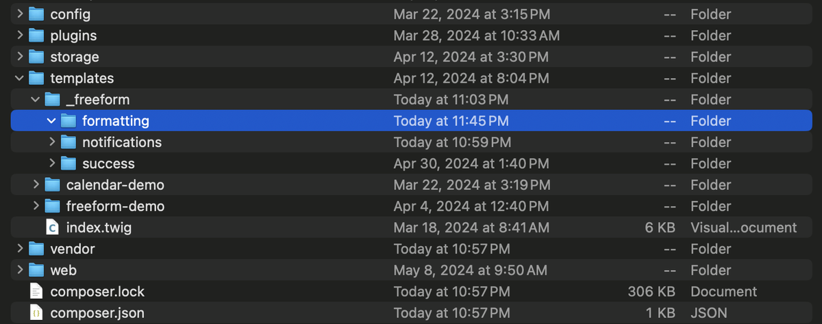 Create a new folder to store the custom formatting templates