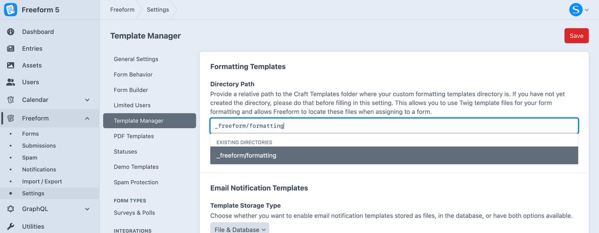 Enter the relative path to your newly created '_freeform/formatting' directory