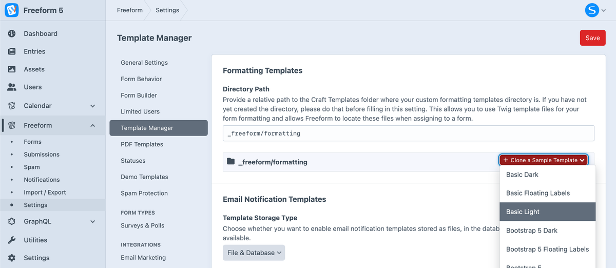 Clone an existing sample formatting template to use as a starting point