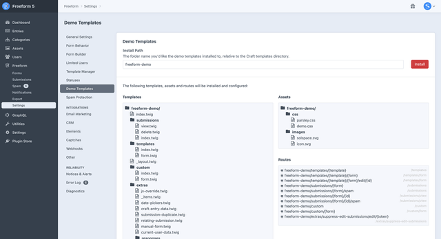 Demo Templates settings