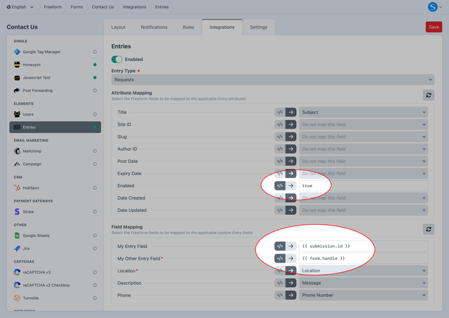 Map submission and form details to other elements in the Elements integration