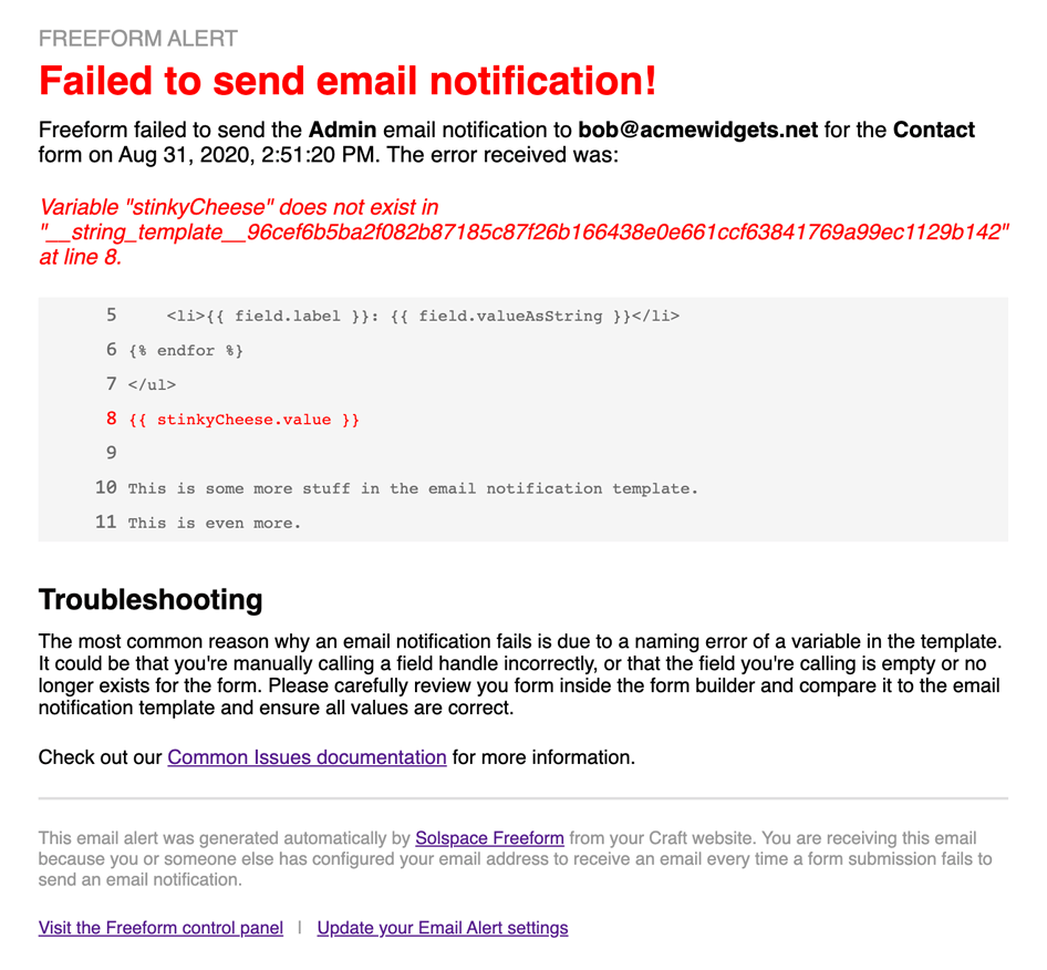 Email Alert preview