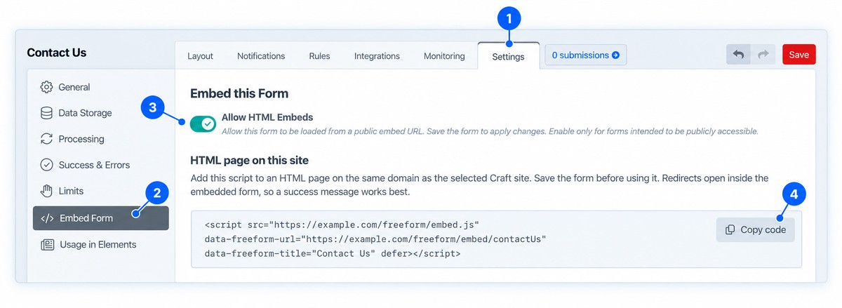 Embed Form in HTML page