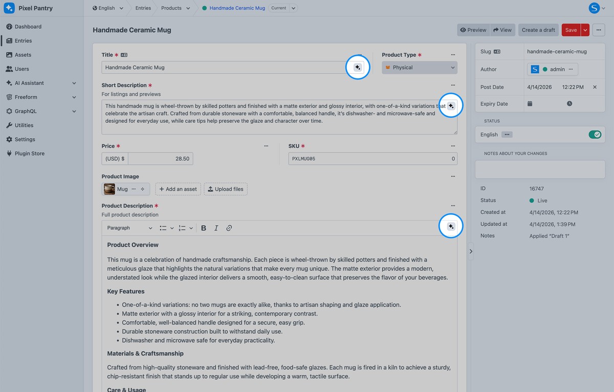 Edit Button Inline Inline Button - User Guides | AI Assistant 1.x for Craft | Solspace