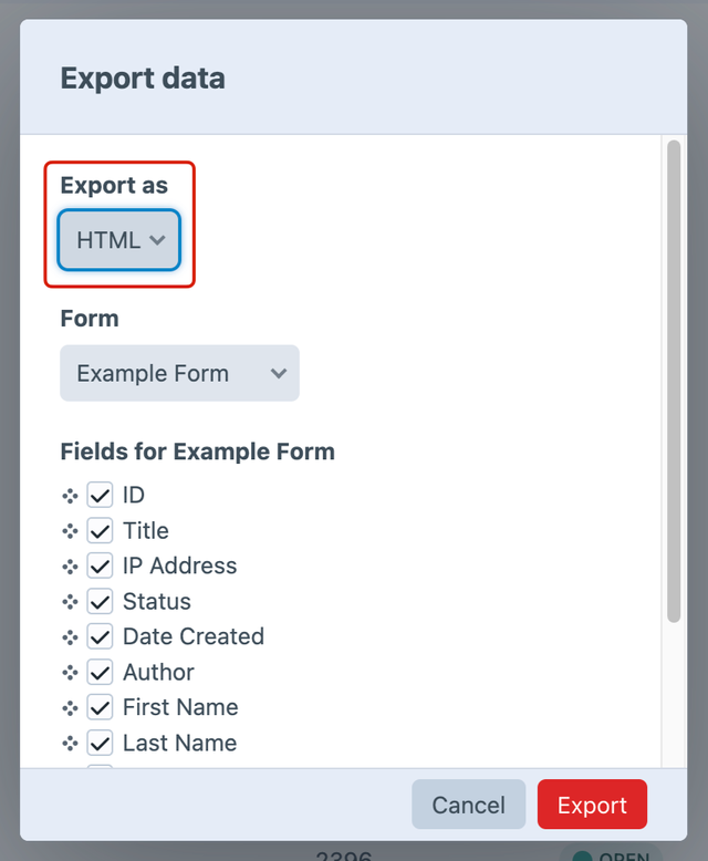 Quick Export HTML option