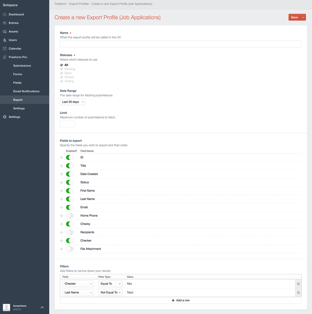 Create a New Export Profile