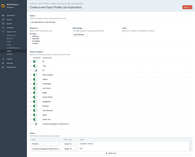 Create a New Export Profile