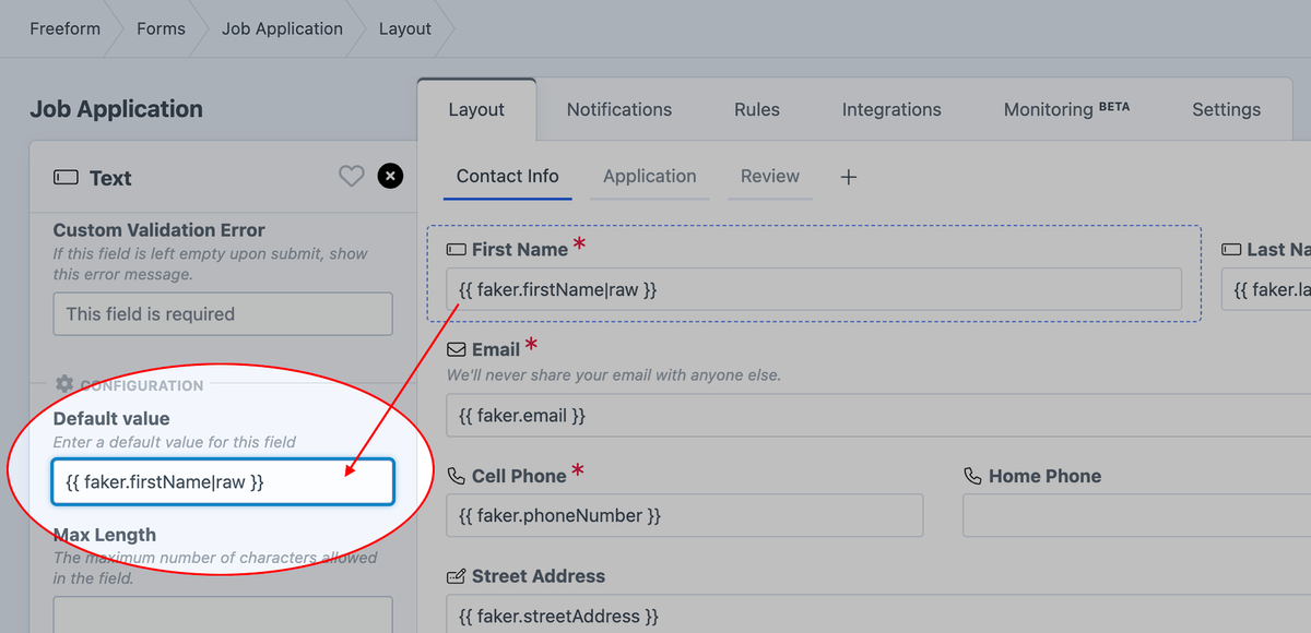 Add Faker to your form fields inside the form builder