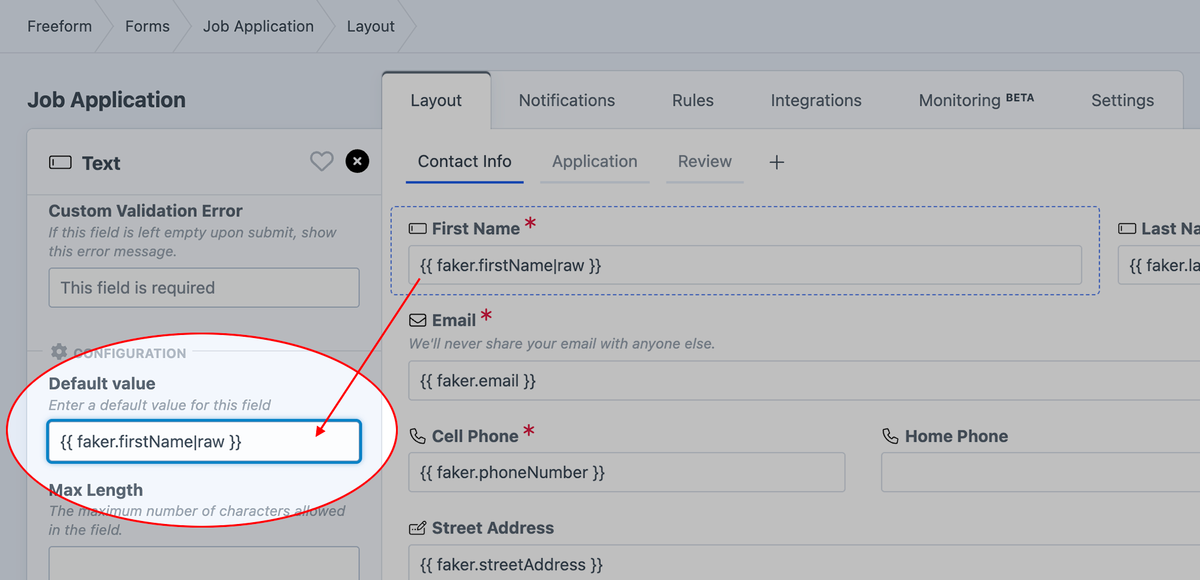 Add Faker to your form fields inside the form builder