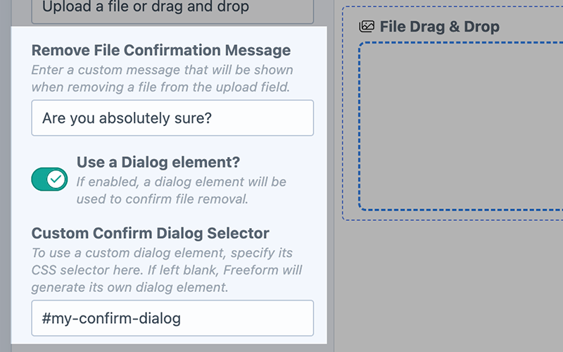 Form builder settings for field