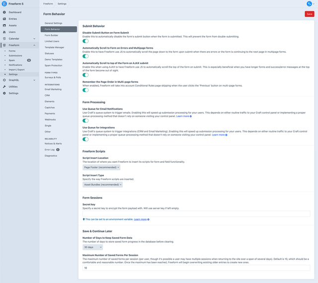 Form Behavior Settings