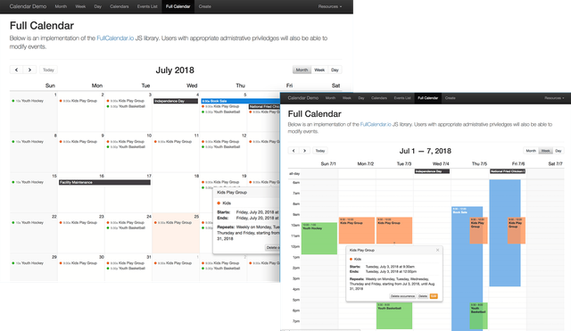 FullCalendar JS implementation