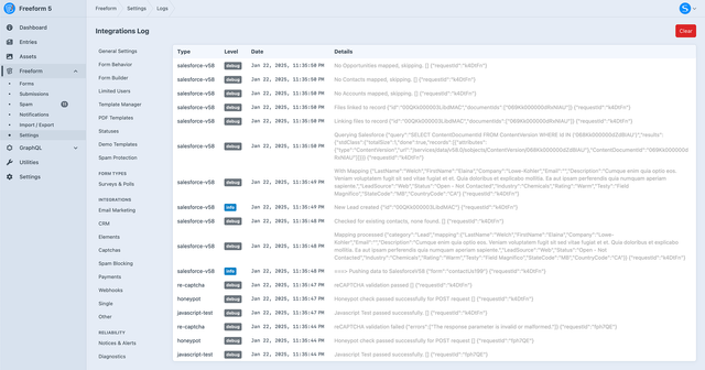 Integrations Log