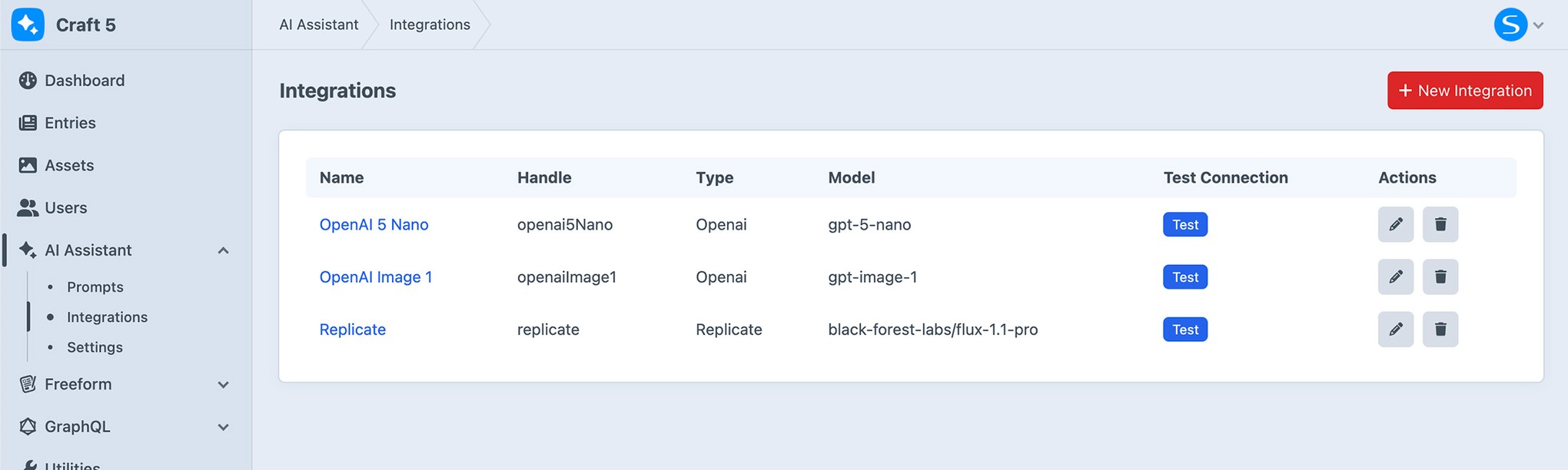 Integrations - Configuration | AI Assistant 1.x for Craft | Solspace