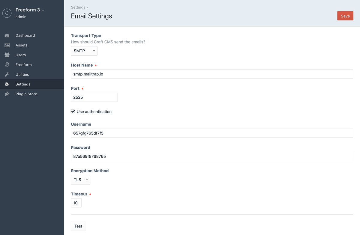 Craft Email Settings