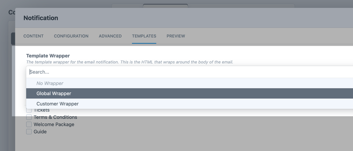 Template Wrapper setting inside form builder