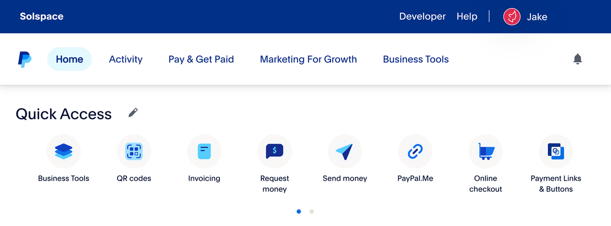 PayPal - click Developers