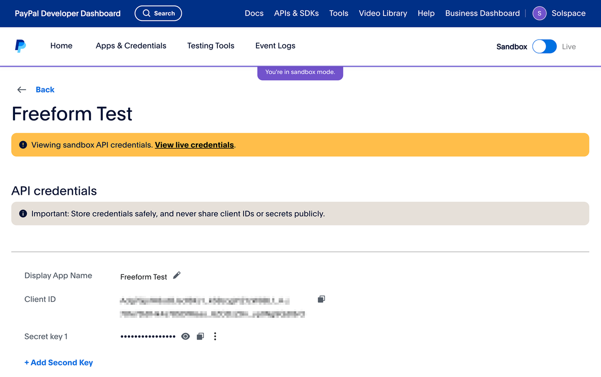PayPal - copy credentials
