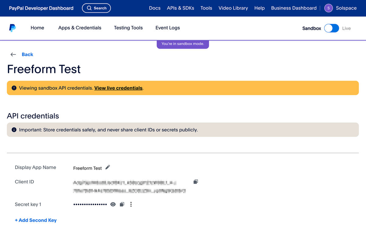 PayPal - copy credentials